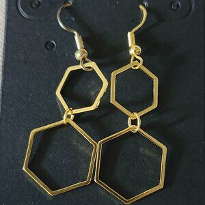 Cascading Gold Hexagon Dangle Earrings